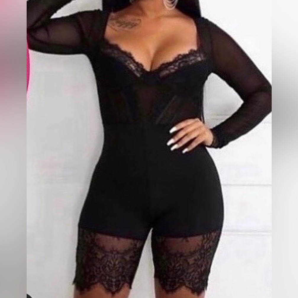 Sexy Black Lace Short One Piece